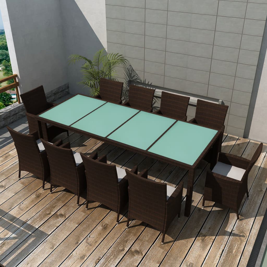 Set da Pranzo da Giardino 11 pz e Cuscini in Polyrattan Marrone cod mxl 40111