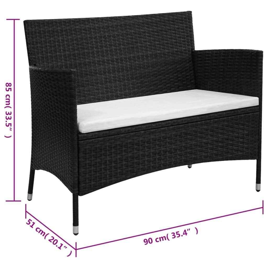 Panchina da Giardino 100 cm in Polyrattan Nera cod mxl 51459