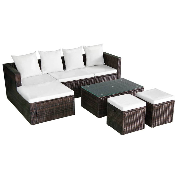 Set Divani da Giardino 4 pz con Cuscini in Polyrattan Marrone cod mxl 35653