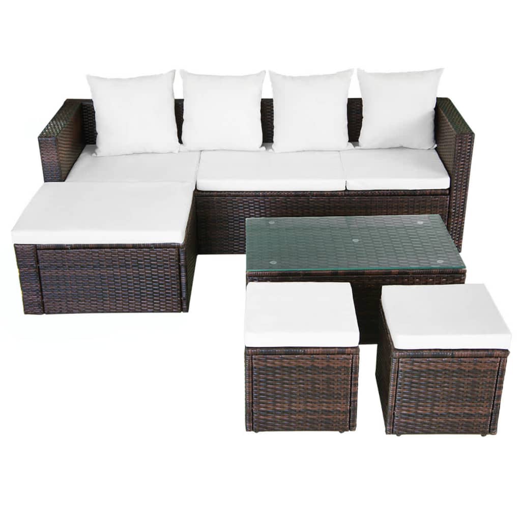 Set Divani da Giardino 4 pz con Cuscini in Polyrattan Marrone cod mxl 35653