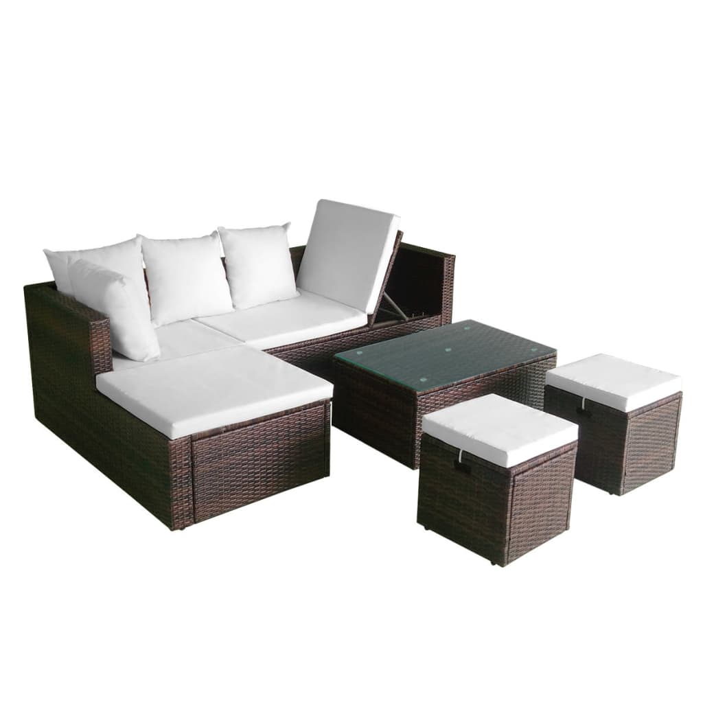 Set Divani da Giardino 4 pz con Cuscini in Polyrattan Marrone cod mxl 35653