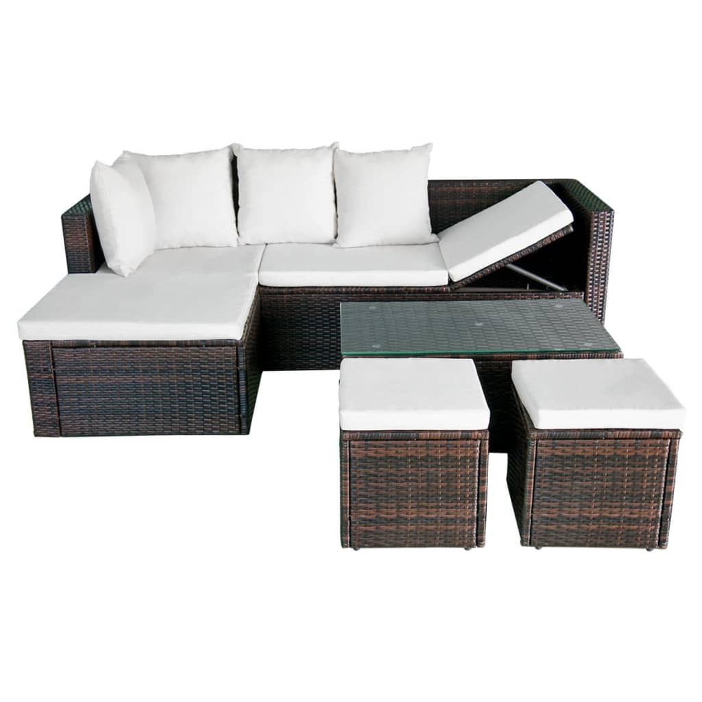 Set Divani da Giardino 4 pz con Cuscini in Polyrattan Marrone cod mxl 35653