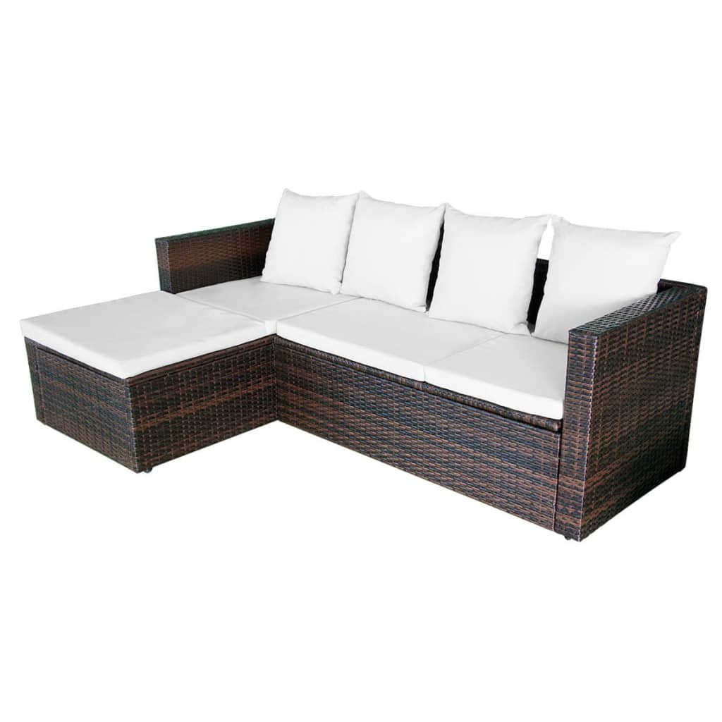 Set Divani da Giardino 4 pz con Cuscini in Polyrattan Marrone cod mxl 35653