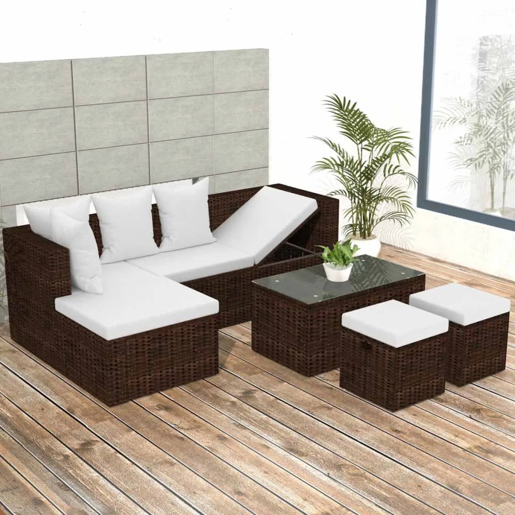 Set Divani da Giardino 4 pz con Cuscini in Polyrattan Marrone cod mxl 35653