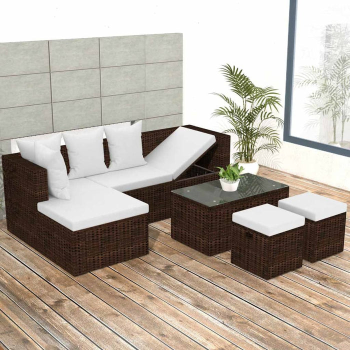 Set Divani da Giardino 4 pz con Cuscini in Polyrattan Marrone 42585