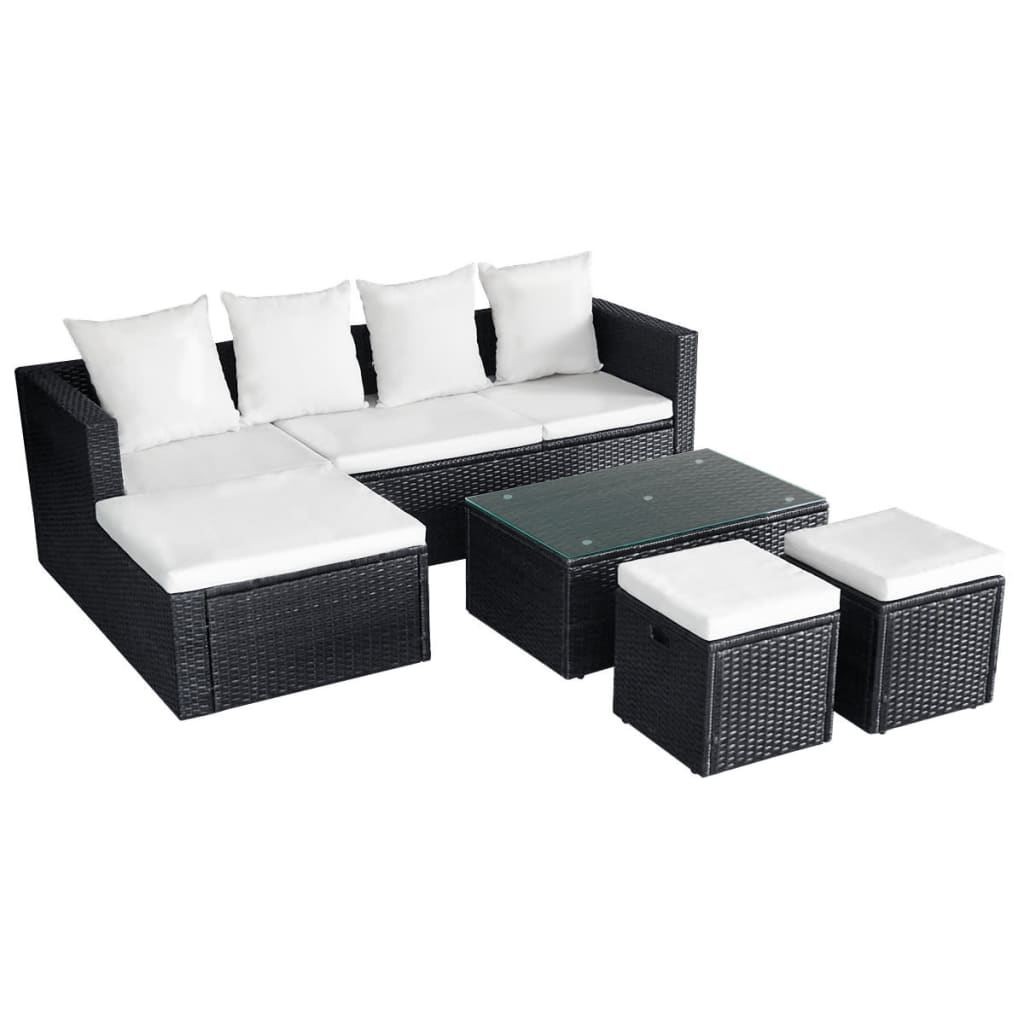 Set Divani da Giardino 4 pz con Cuscini in Polyrattan Nero cod mxl 43686