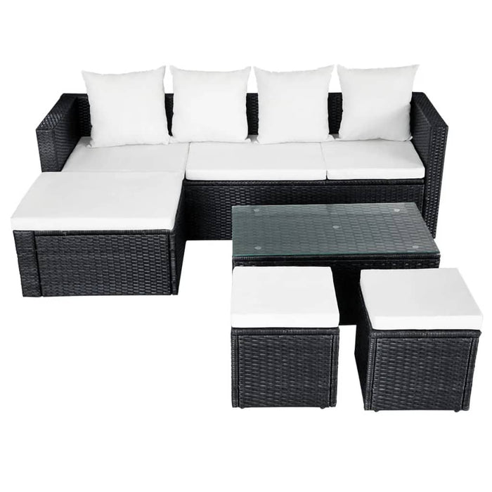 Set Divani da Giardino 4 pz con Cuscini in Polyrattan Nero cod mxl 43686