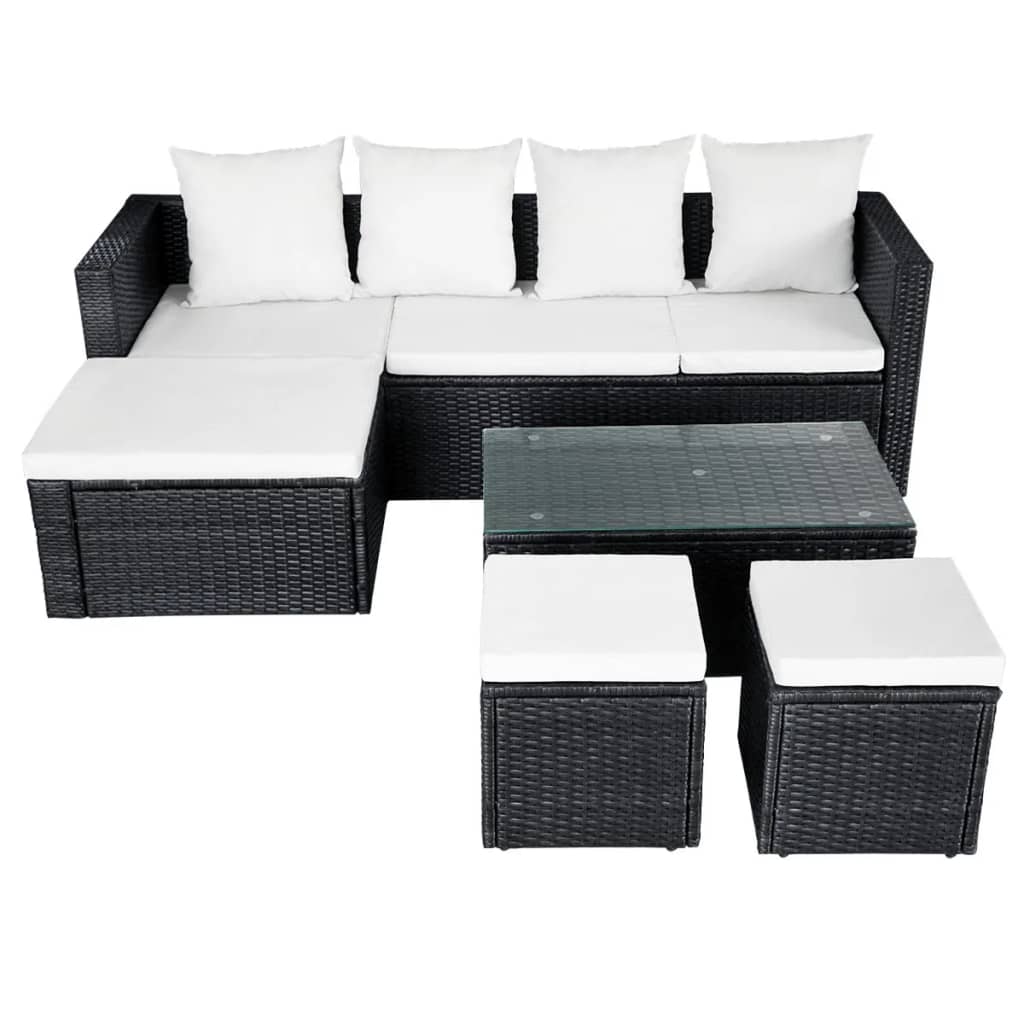 Set Divani da Giardino 4 pz con Cuscini in Polyrattan Nero 42586