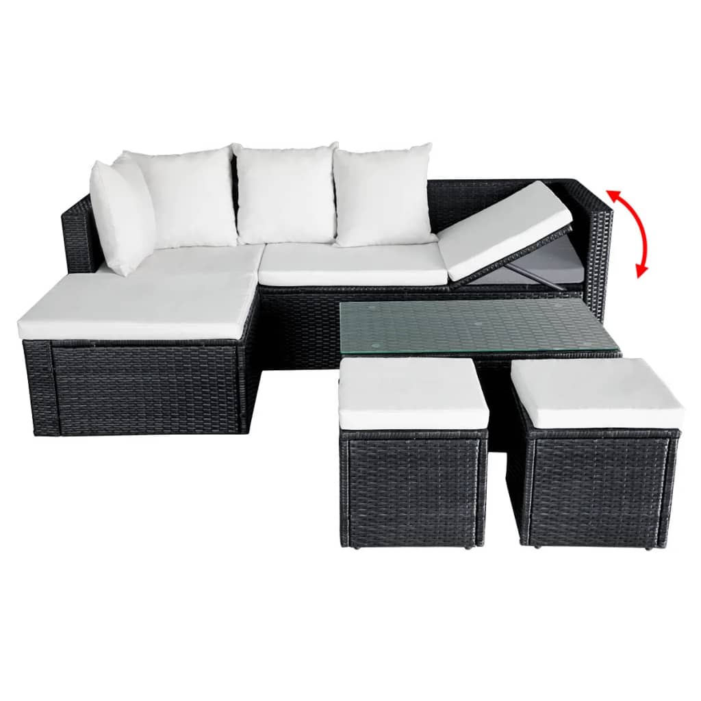 Set Divani da Giardino 4 pz con Cuscini in Polyrattan Nero cod mxl 43686