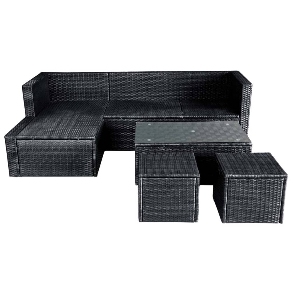 Set Divani da Giardino 4 pz con Cuscini in Polyrattan Nero 42586