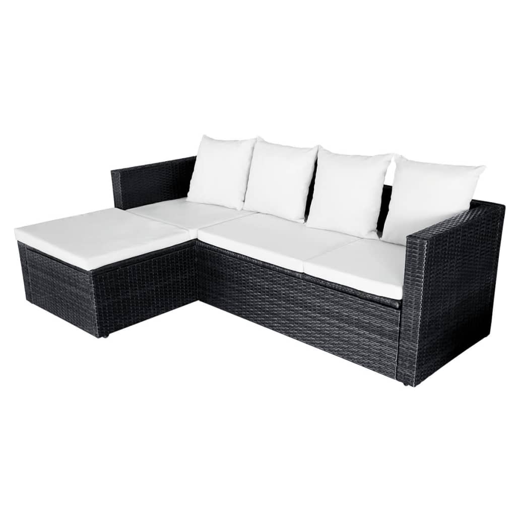 Set Divani da Giardino 4 pz con Cuscini in Polyrattan Nero cod mxl 43686