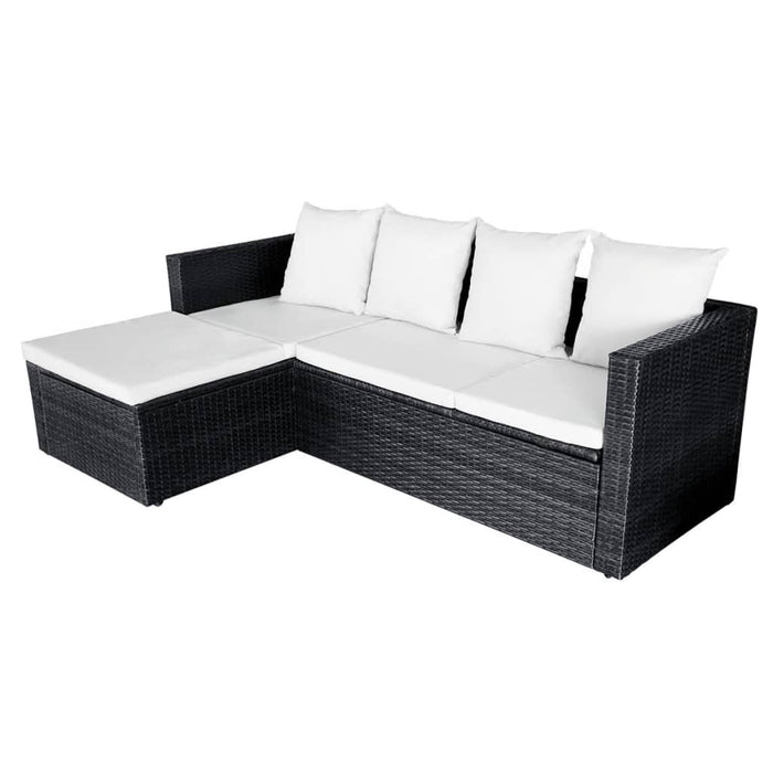 Set Divani da Giardino 4 pz con Cuscini in Polyrattan Nero 42586