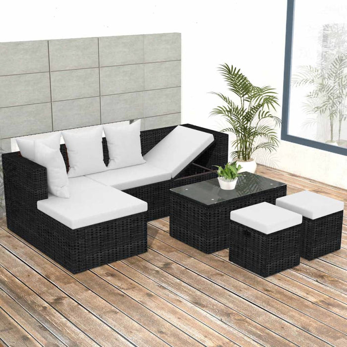 Set Divani da Giardino 4 pz con Cuscini in Polyrattan Nero 42586