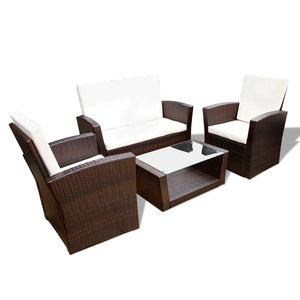 Set Divani da Giardino 4 pz con Cuscini in Polyrattan Marrone cod mxl 33941