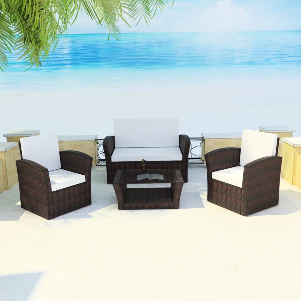 Set Divani da Giardino 4 pz con Cuscini in Polyrattan Marrone cod mxl 33941