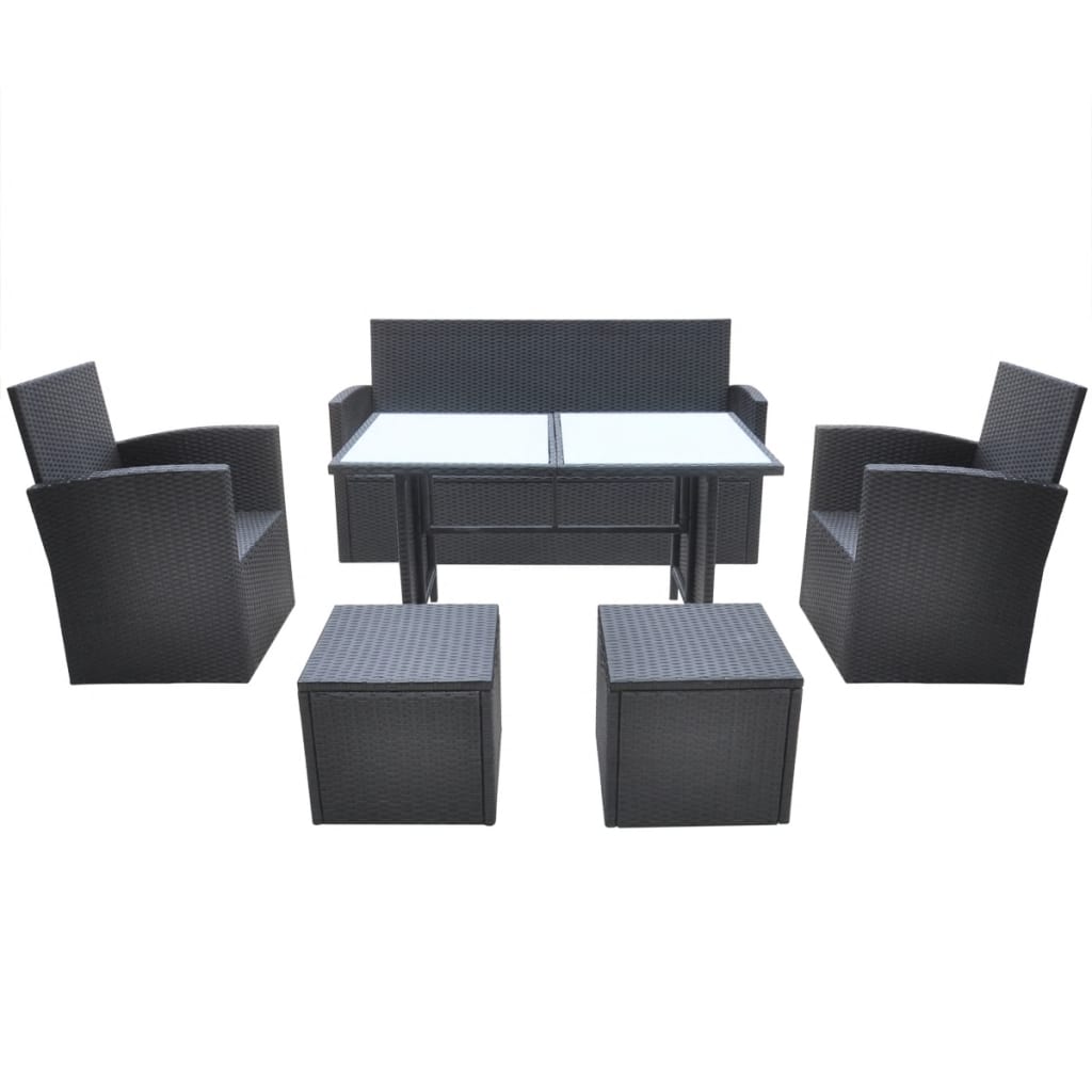 Set da Pranzo da Giardino 6 pz con Cuscini in Polyrattan Nero 42643