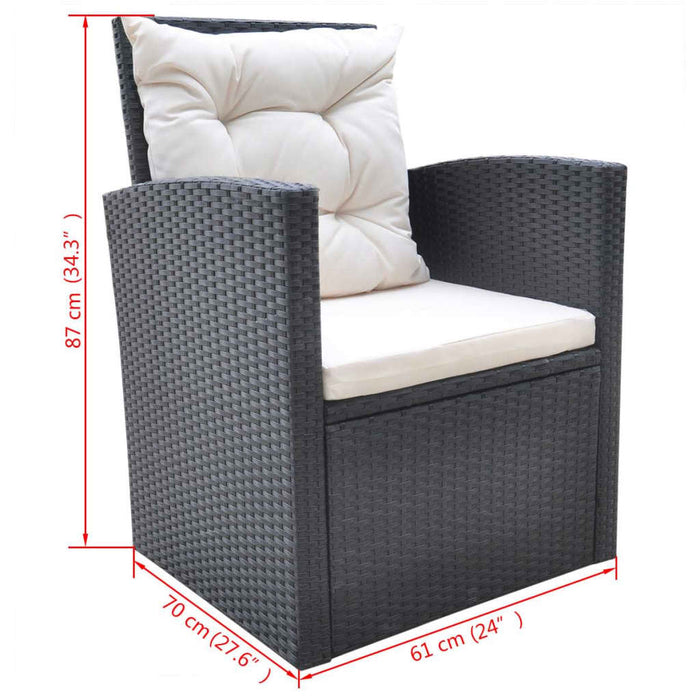 Set da Pranzo da Giardino 6 pz con Cuscini in Polyrattan Nero 42643