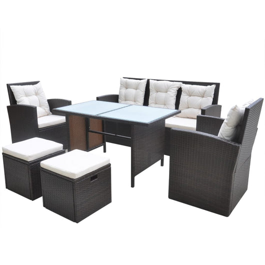 Set da Pranzo da Giardino 6 pz con Cuscini Polyrattan Marrone cod mxl 43681