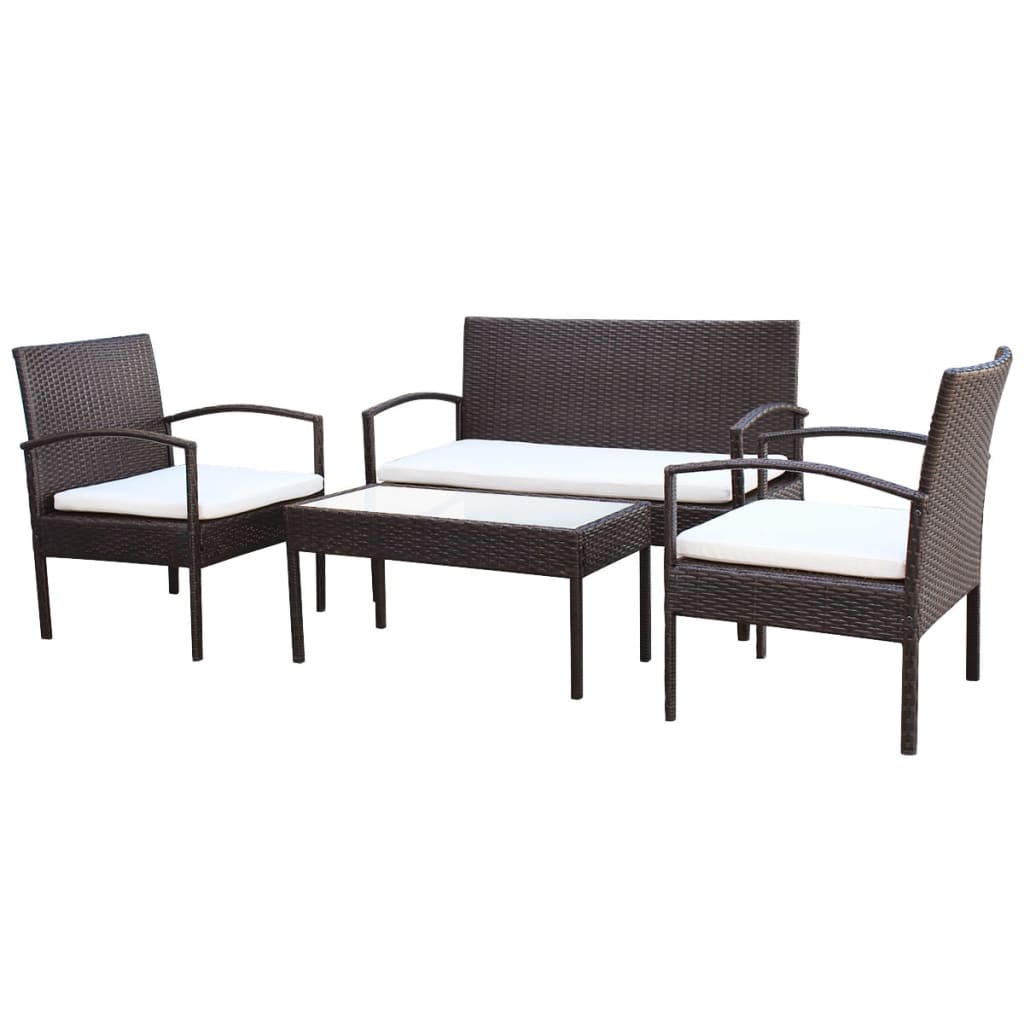 Set Divani da Giardino 4 pz con Cuscini in Polyrattan Marrone 42672