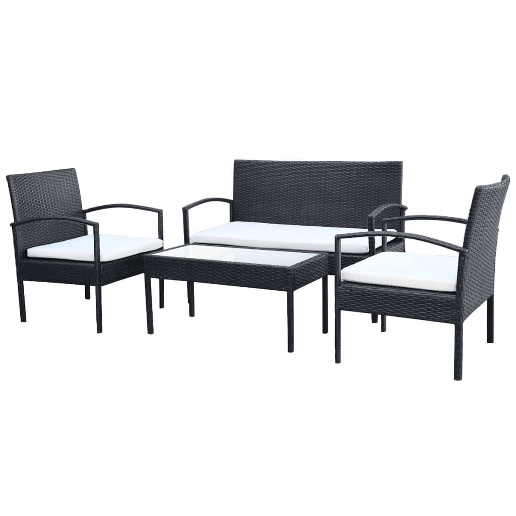 Set Divani da Giardino 4 pz con Cuscini in Polyrattan Nero cod mxl 31572