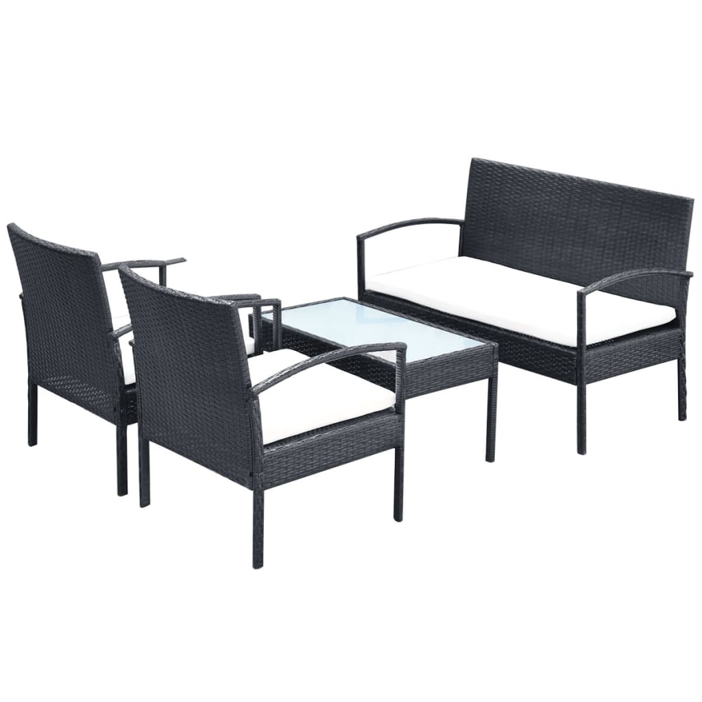 Set Divani da Giardino 4 pz con Cuscini in Polyrattan Nero cod mxl 31572