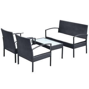 Set Divani da Giardino 4 pz con Cuscini in Polyrattan Nero cod mxl 31572