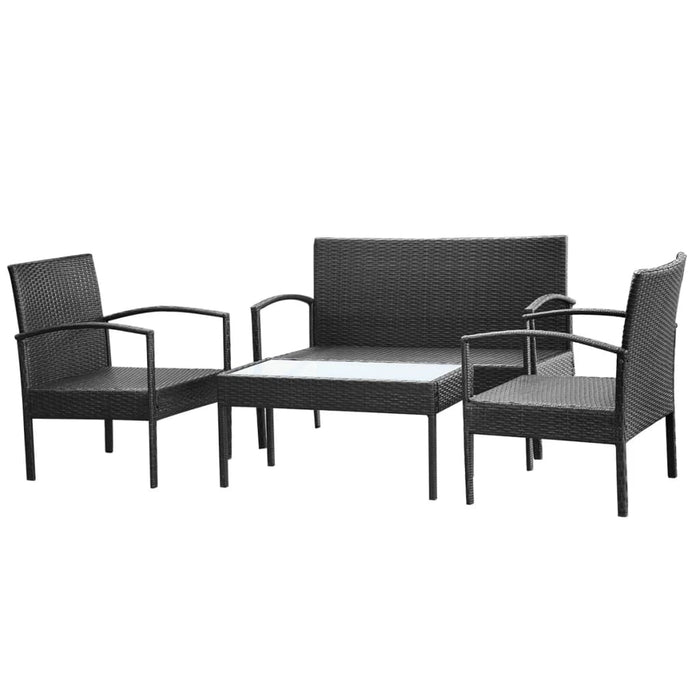 Set Divani da Giardino 4 pz con Cuscini in Polyrattan Nero cod mxl 31572