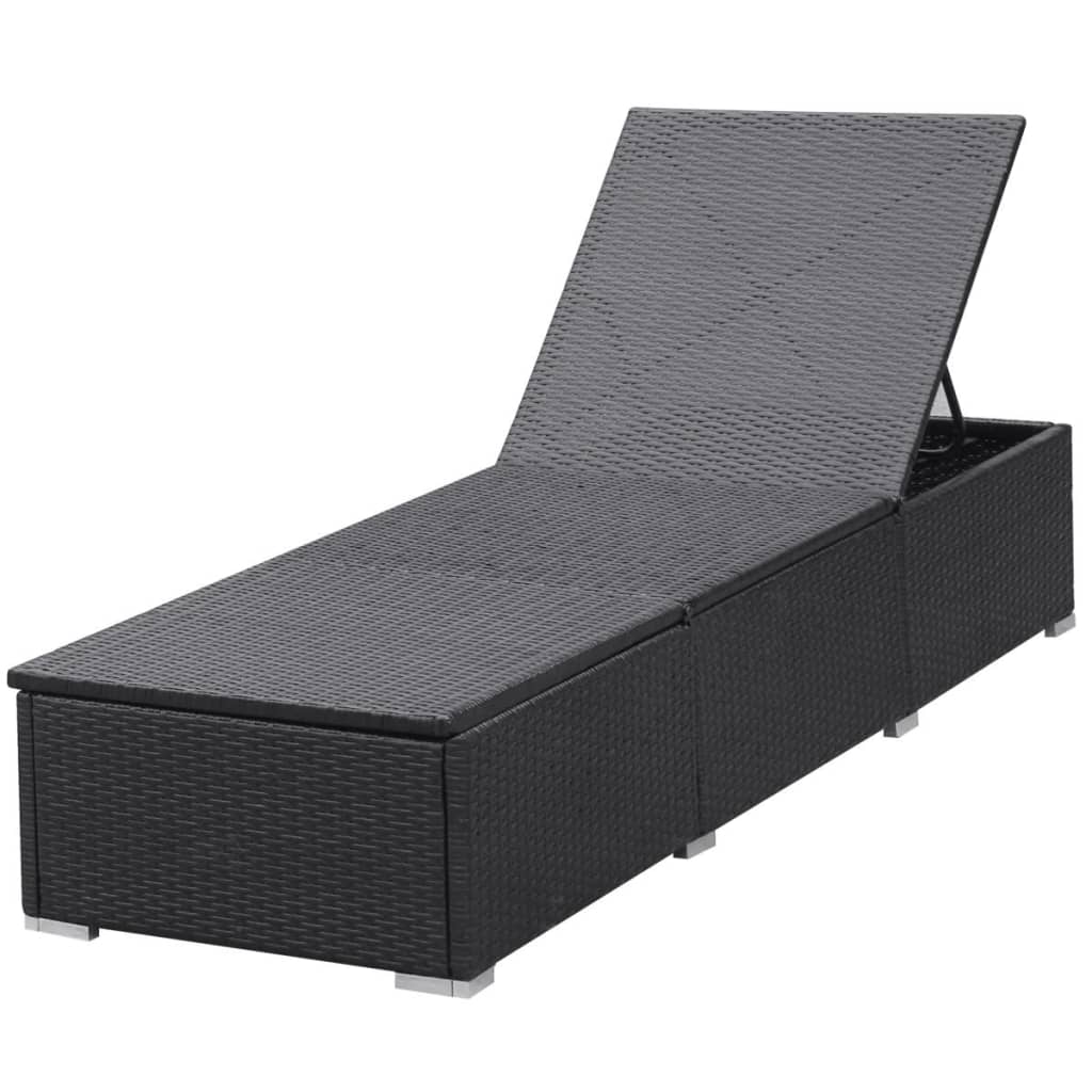 Lettino Prendisole con Cuscino in Polyrattan Nero 42677