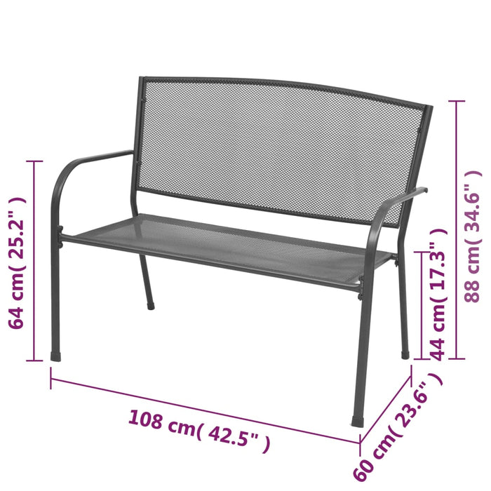 Panchina da Giardino 108 cm Acciaio e Rete Antracite cod mxl 43304