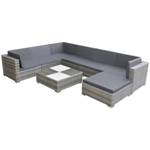 Set Divani da Giardino 8 pz con Cuscini in Polyrattan Grigio