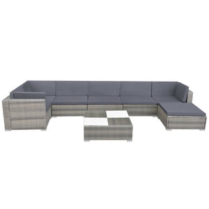 Set Divani da Giardino 8 pz con Cuscini in Polyrattan Grigio