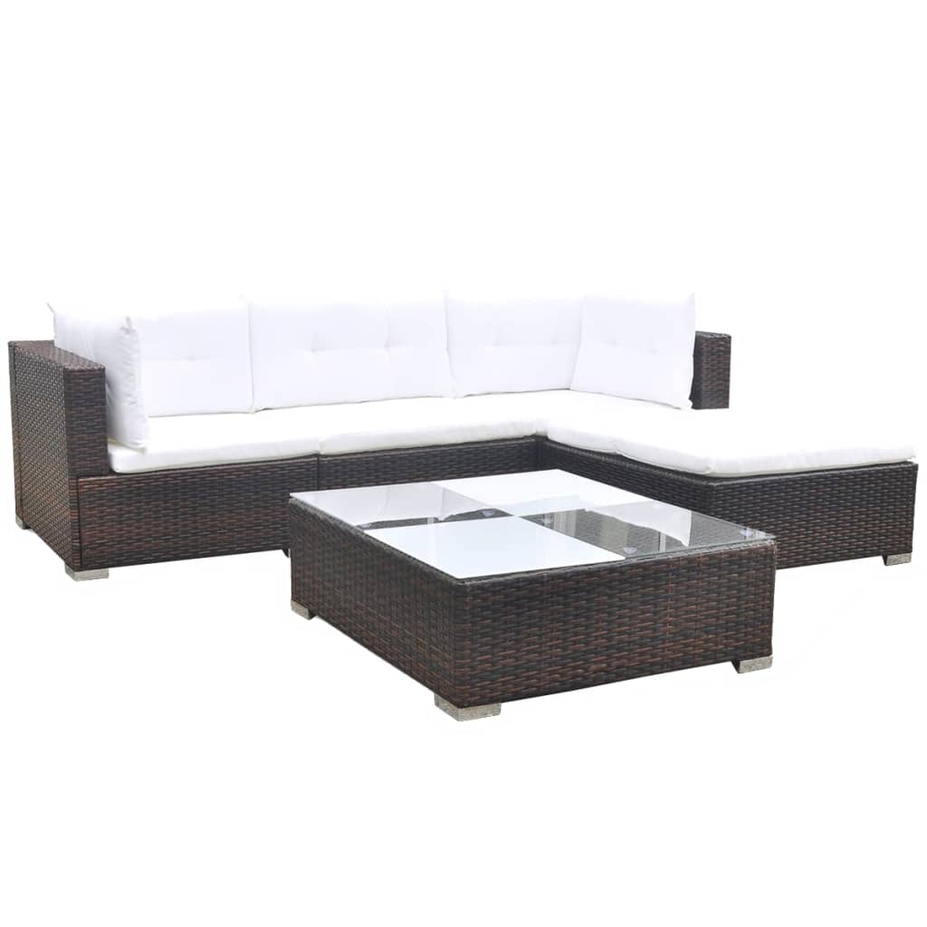 Set Divani da Giardino 5 pz con Cuscini in Polyrattan Marrone 42739