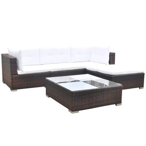 Set Divani da Giardino 5 pz con Cuscini in Polyrattan Marrone 42739