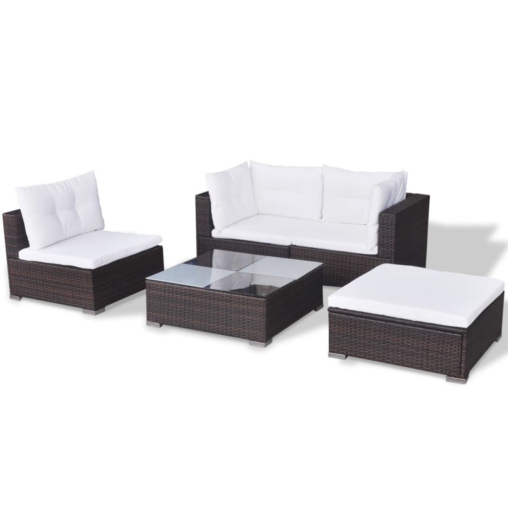 Set Divani da Giardino 5 pz con Cuscini in Polyrattan Marrone 42739