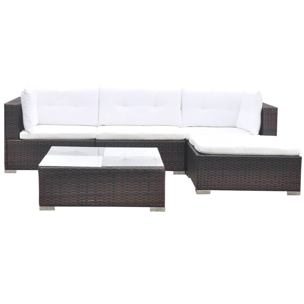 Set Divani da Giardino 5 pz con Cuscini in Polyrattan Marrone 42739