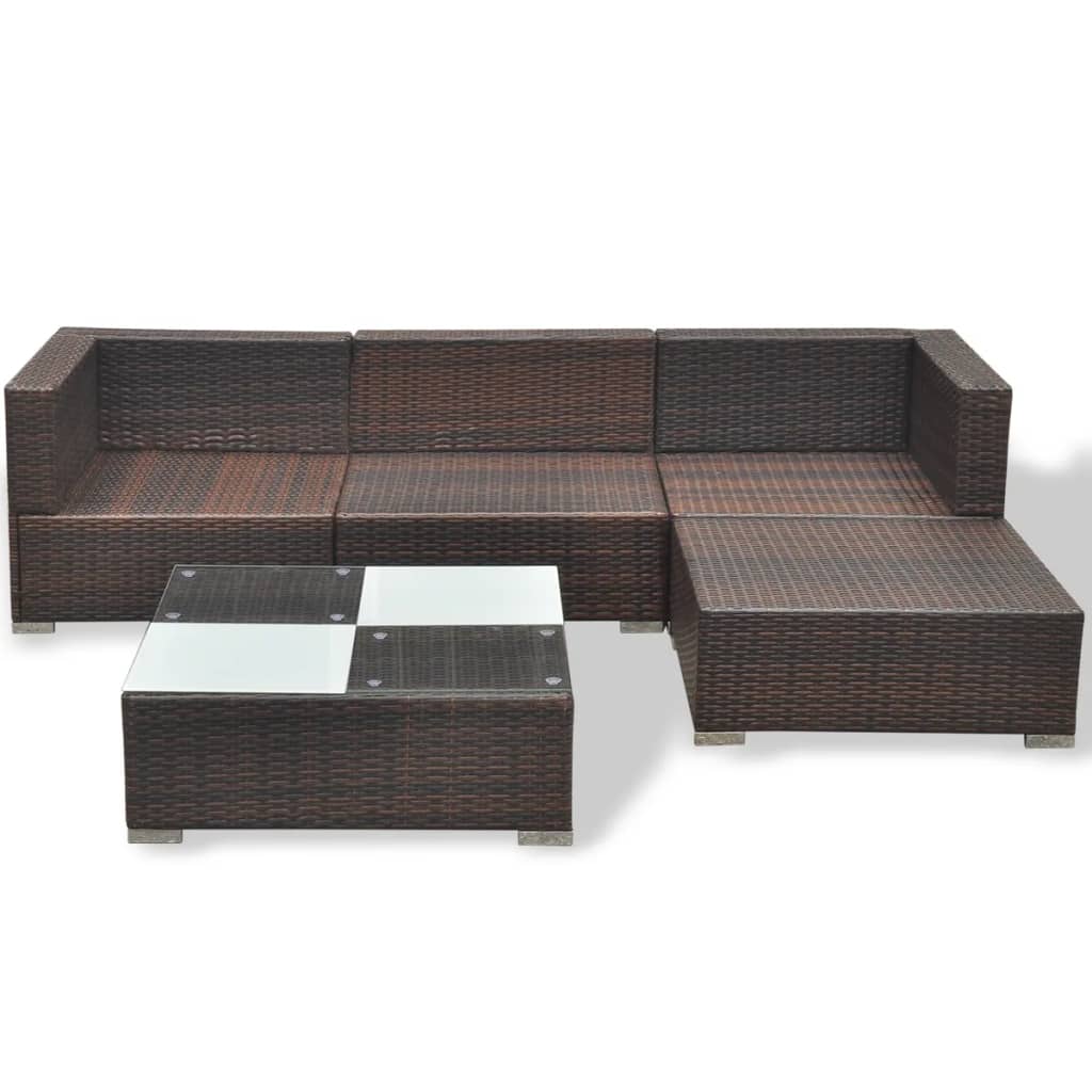 Set Divani da Giardino 5 pz con Cuscini in Polyrattan Marrone 42739