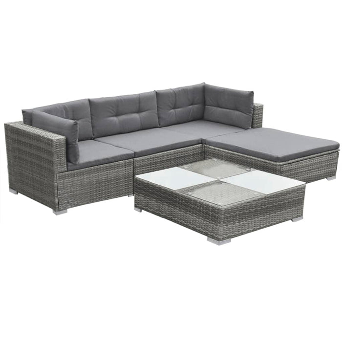 Set Divani da Giardino 5 pz con Cuscini in Polyrattan Grigio