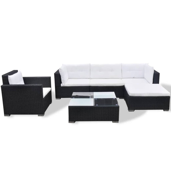 Set Divani da Giardino 6 pz con Cuscini in Polyrattan Nero cod mxl 35338