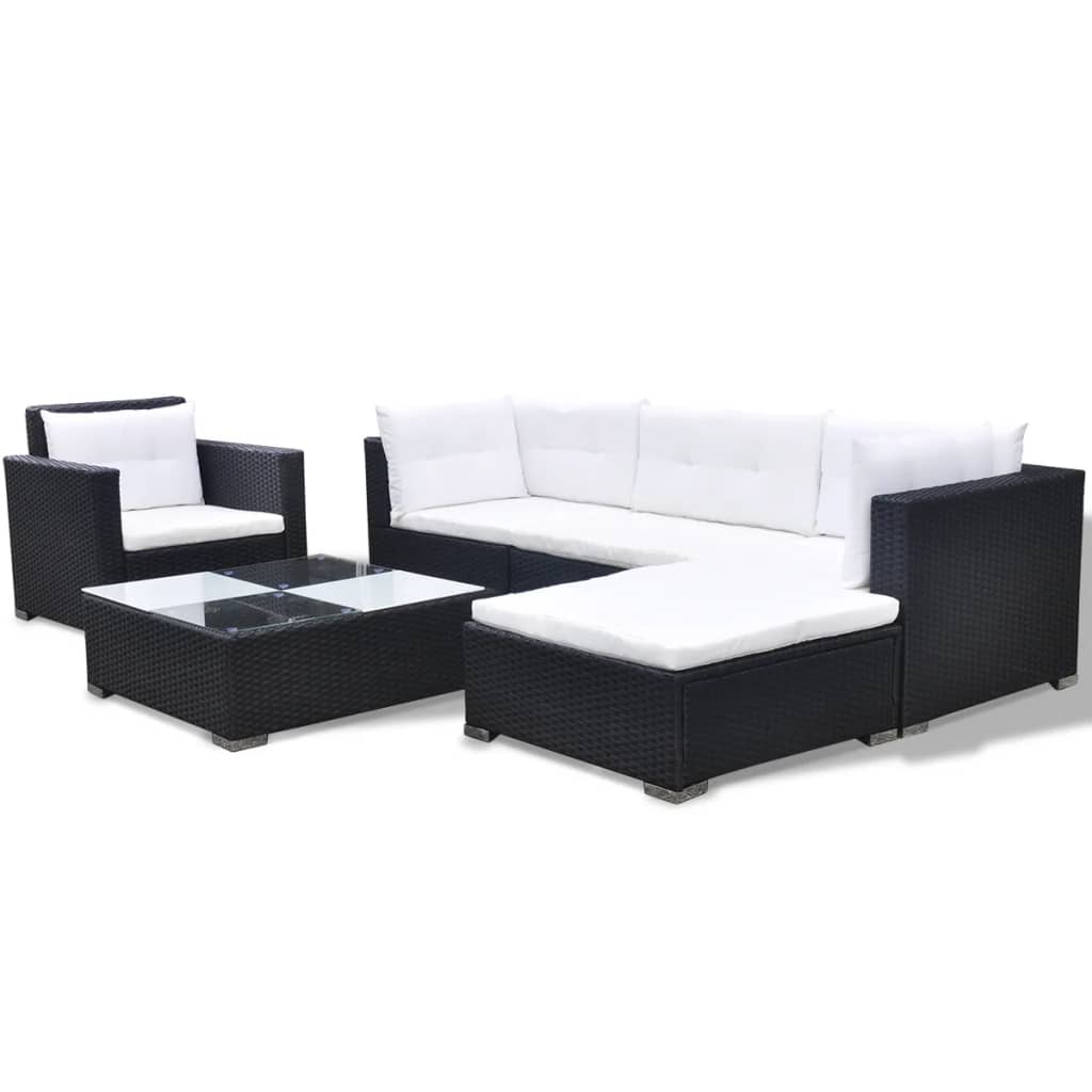 Set Divani da Giardino 6 pz con Cuscini in Polyrattan Nero cod mxl 35338