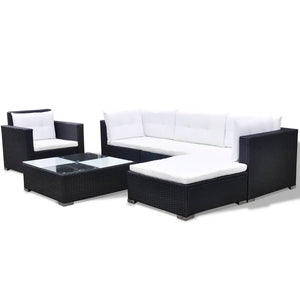 Set Divani da Giardino 6 pz con Cuscini in Polyrattan Nero cod mxl 35338