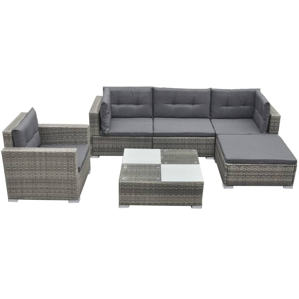 Set Divani da Giardino 6 pz con Cuscini in Polyrattan Grigio cod mxl 35339