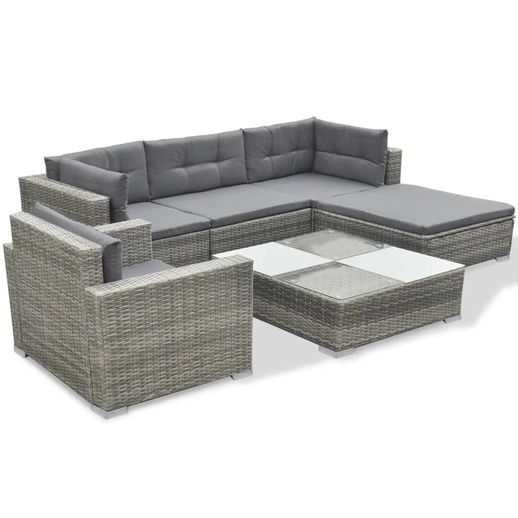 Set Divani da Giardino 6 pz con Cuscini in Polyrattan Grigio cod mxl 35339