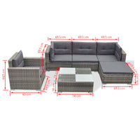 Set Divani da Giardino 6 pz con Cuscini in Polyrattan Grigio cod mxl 35339