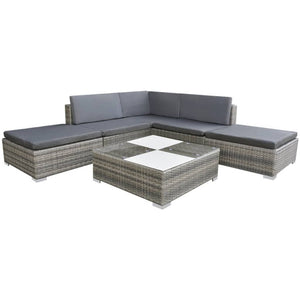 Set Divani da Giardino 6 pz con Cuscini in Polyrattan Grigio 42745