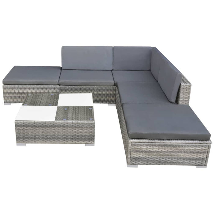 Set Divani da Giardino 6 pz con Cuscini in Polyrattan Grigio 42745