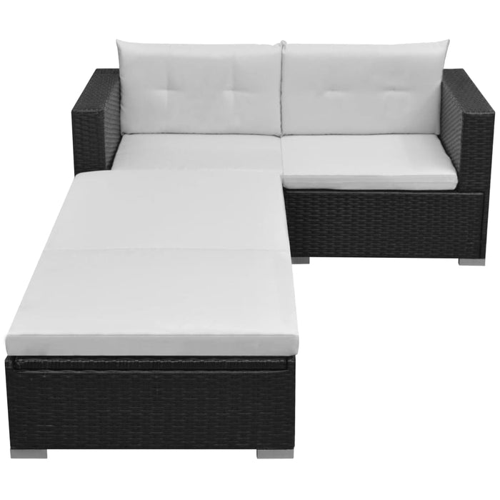 Set Divani da Giardino 3 pz con Cuscini in Polyrattan Nero cod mxl 35216