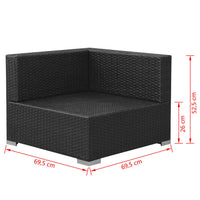 Set Divani da Giardino 3 pz con Cuscini in Polyrattan Nero cod mxl 35216