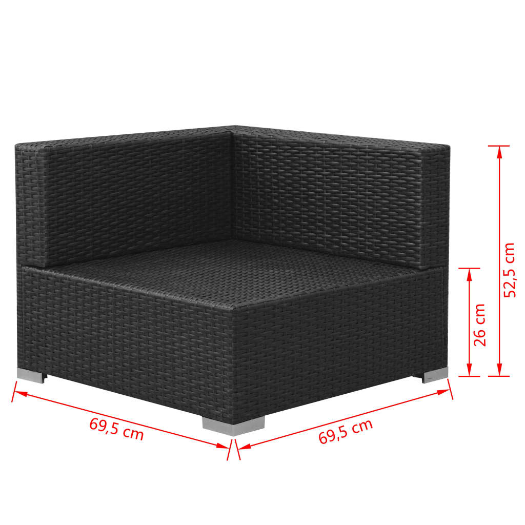 Set Divani da Giardino 3 pz con Cuscini in Polyrattan Nero 42748