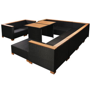 Set Divani da Giardino 10 pz con Cuscini in Polyrattan Nero 42753