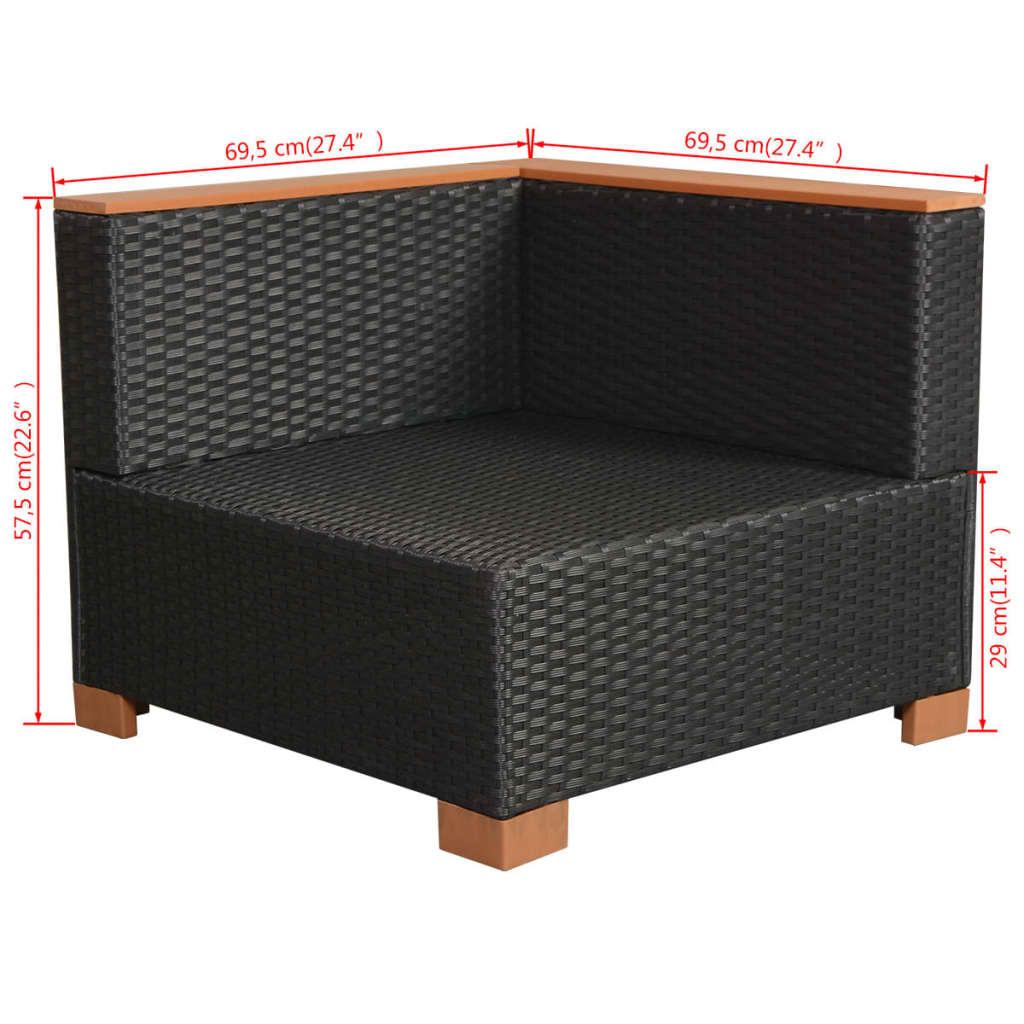 Set Divani da Giardino 10 pz con Cuscini in Polyrattan Nero 42753